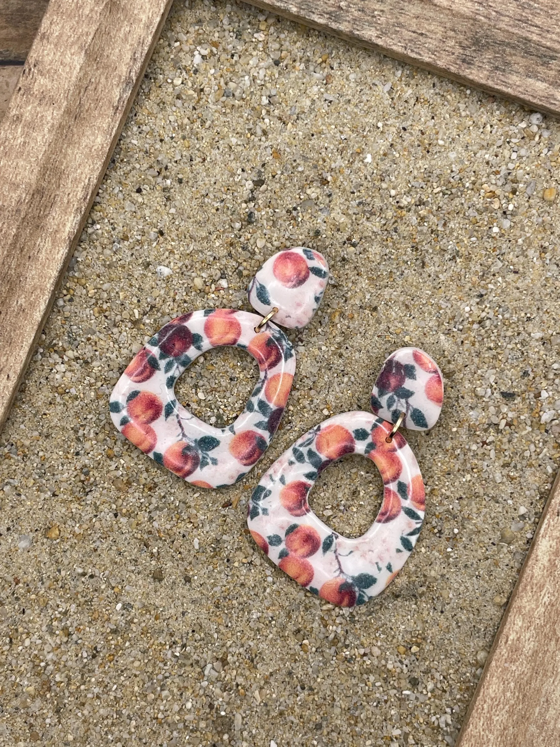 Tutti Frutti - Peach Printed Dangle Earrings: Handmade Polymer Clay sold by Modcloth product image thumbnail 3