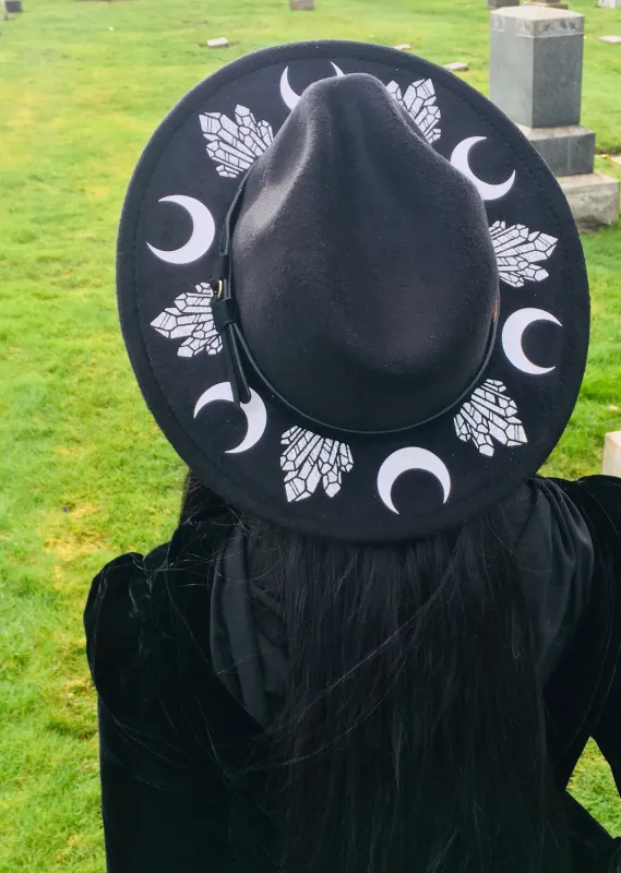 Vegan Felt Hat - Wide Brim - Moons & Crystals made by Modcloth