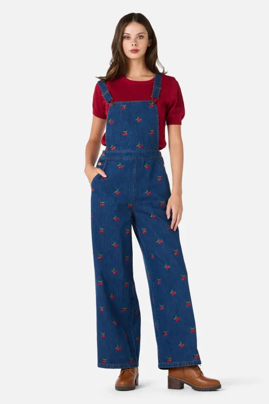 Cherry Embroidered Denim Overalls made by Modcloth