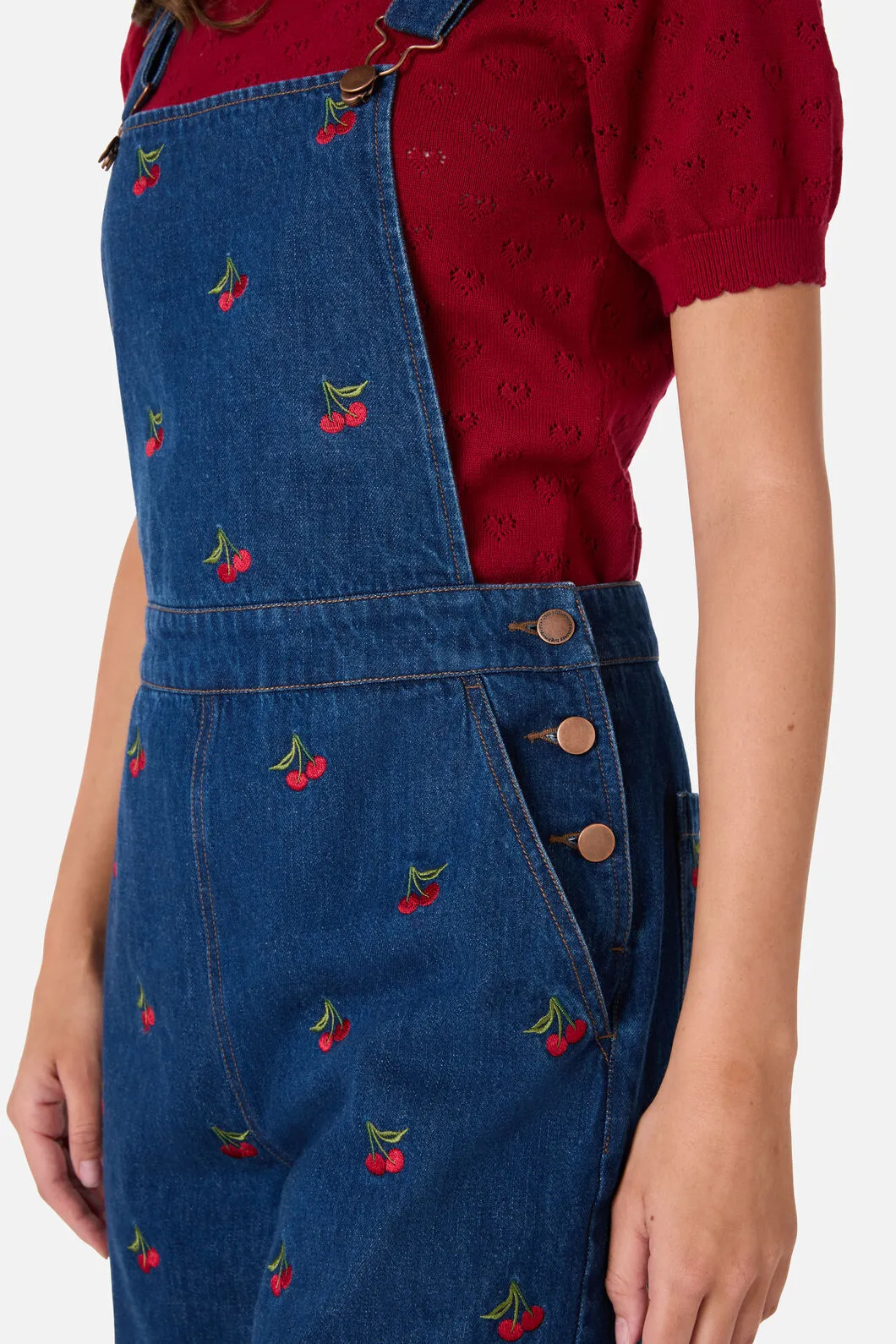 Cherry Embroidered Denim Overalls sold by Modcloth product image thumbnail 3