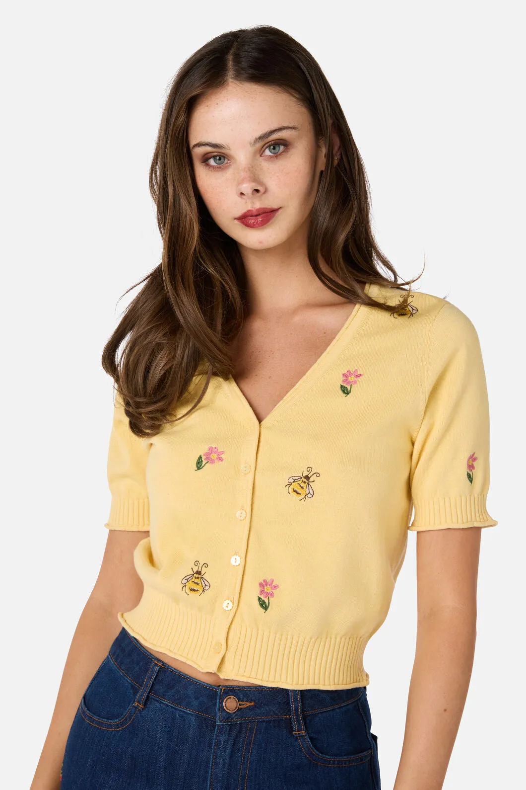 Honey Bee Embroidered Cardigan sold by Modcloth