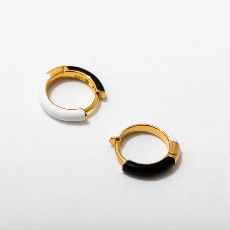 Two Tone Enamel Huggie Hoop Earrings- Black/White or Red/Pink made by Modcloth