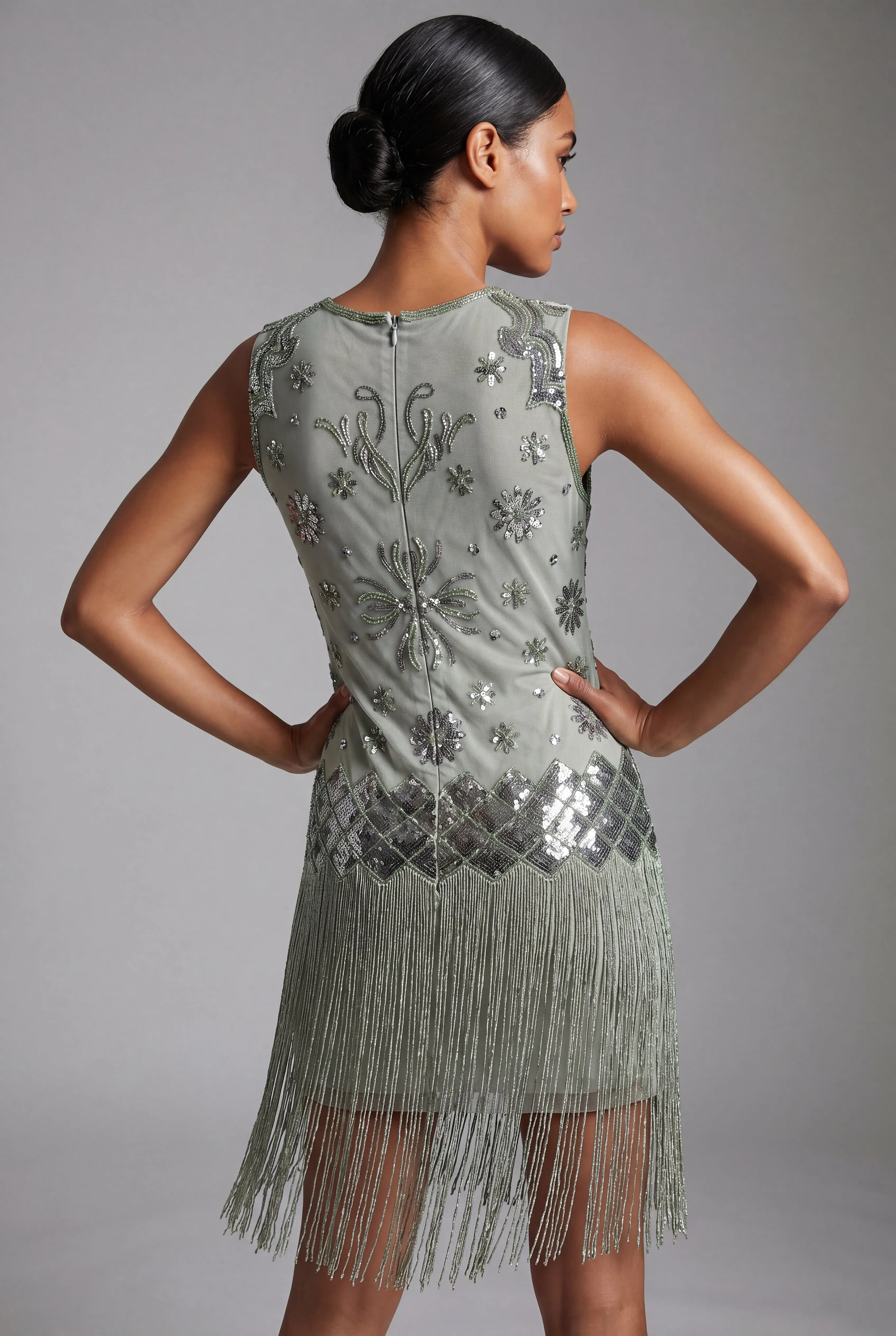 Sage Green Beaded Flapper Dress with Fringe Hem sold by Modcloth product image thumbnail 4