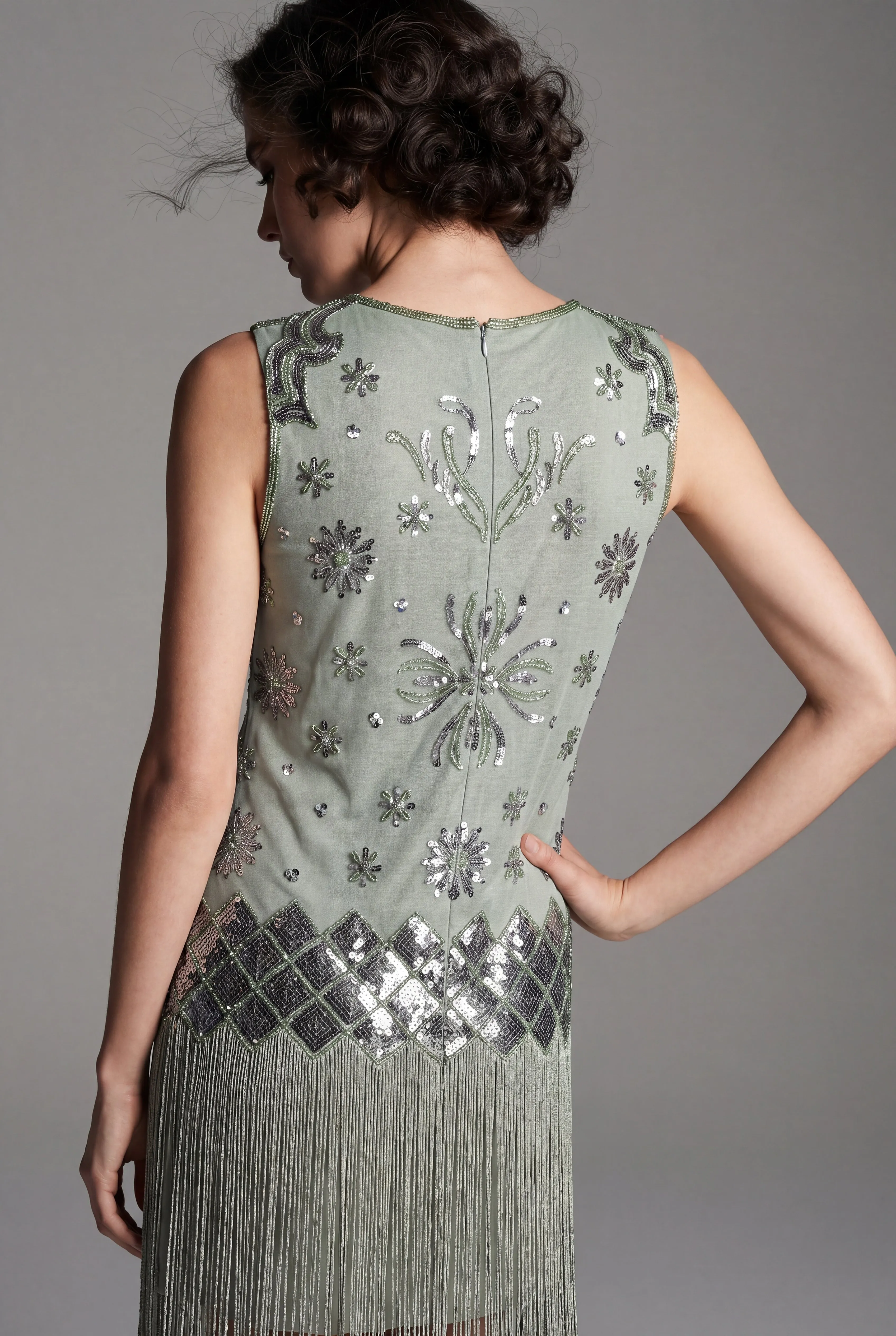 Sage Green Beaded Flapper Dress with Fringe Hem sold by Modcloth product image thumbnail 5
