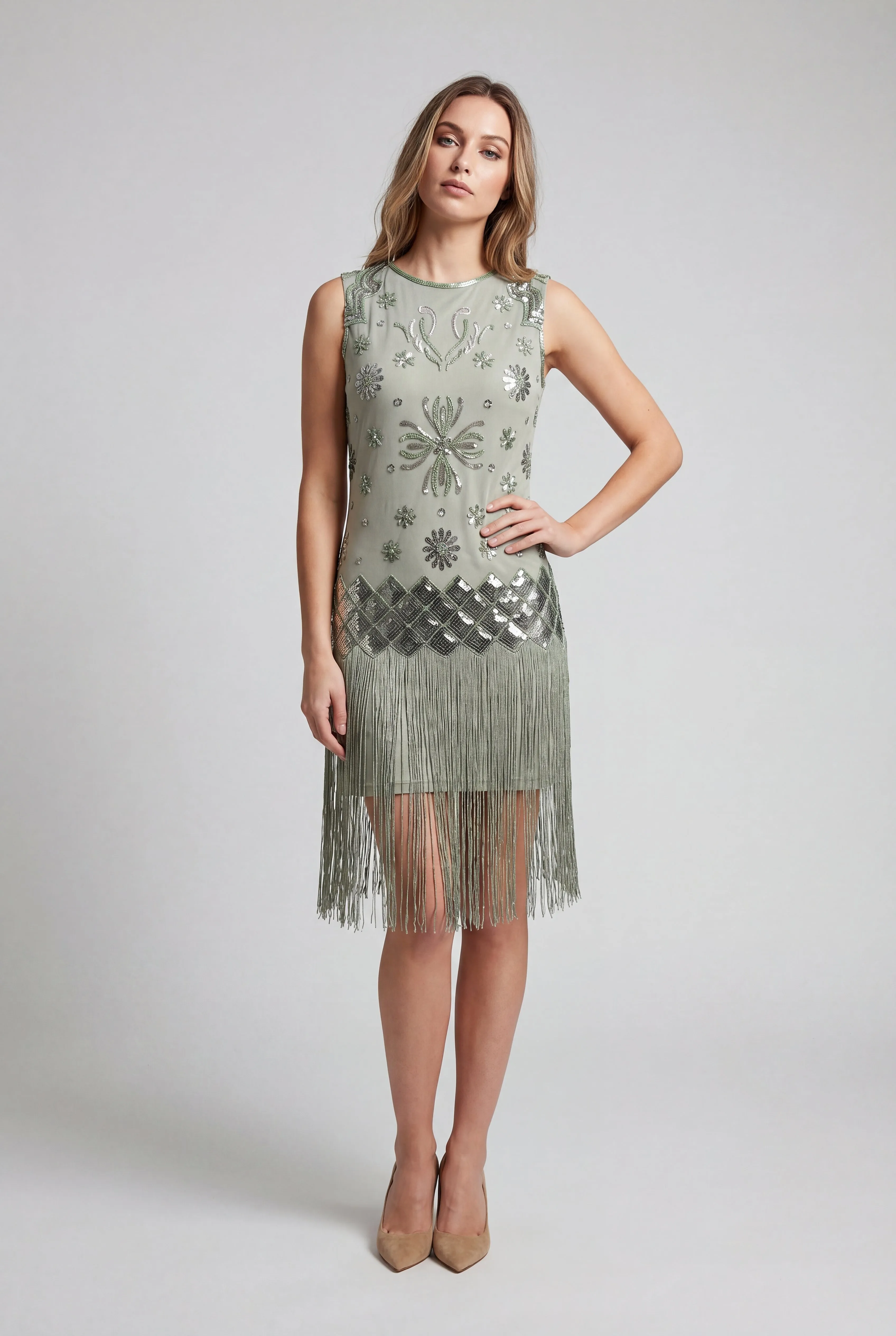 Sage Green Beaded Flapper Dress with Fringe Hem sold by Modcloth product image thumbnail 3