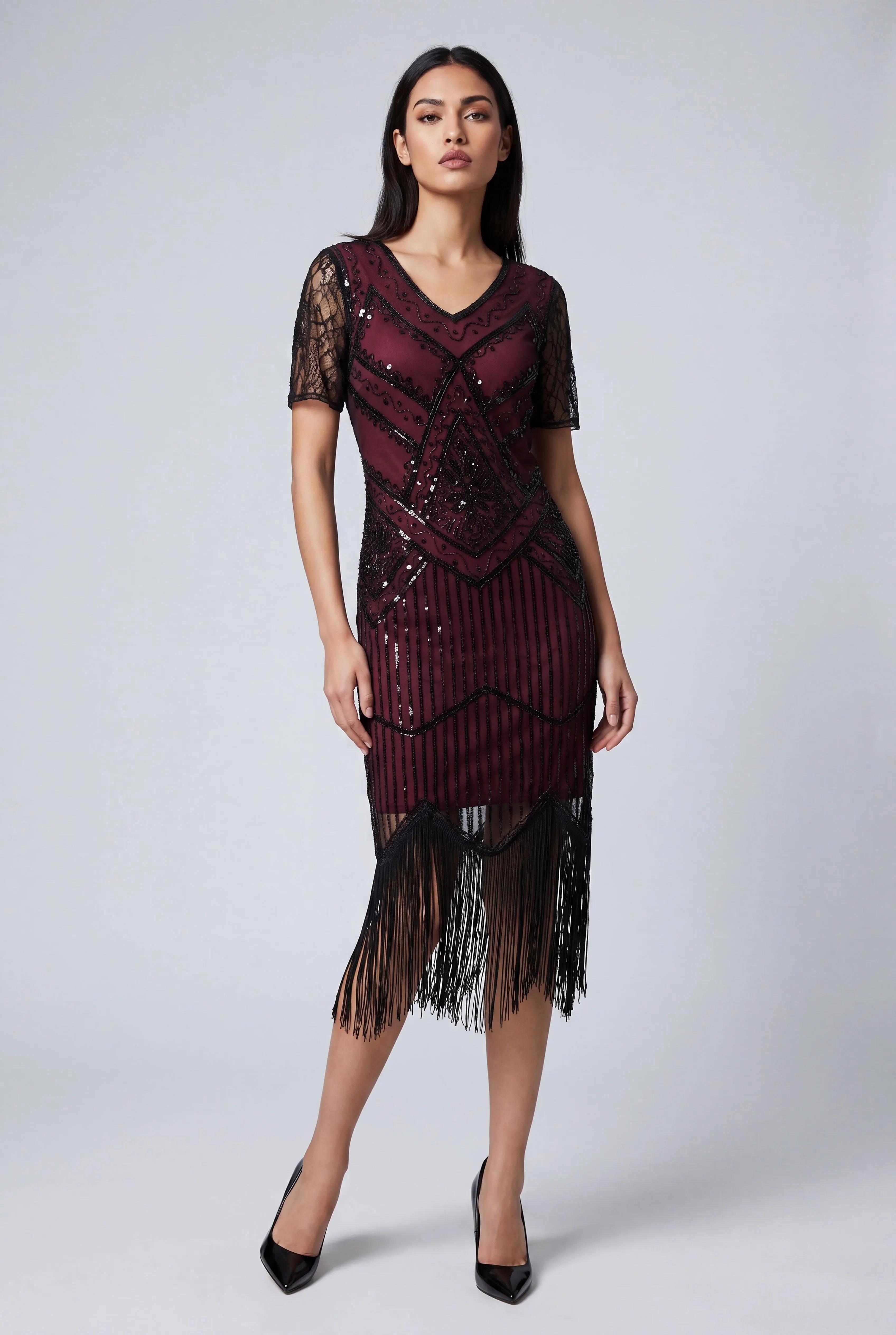 Burgundy Flapper Art Deco Dress sold by Modcloth product image thumbnail 4