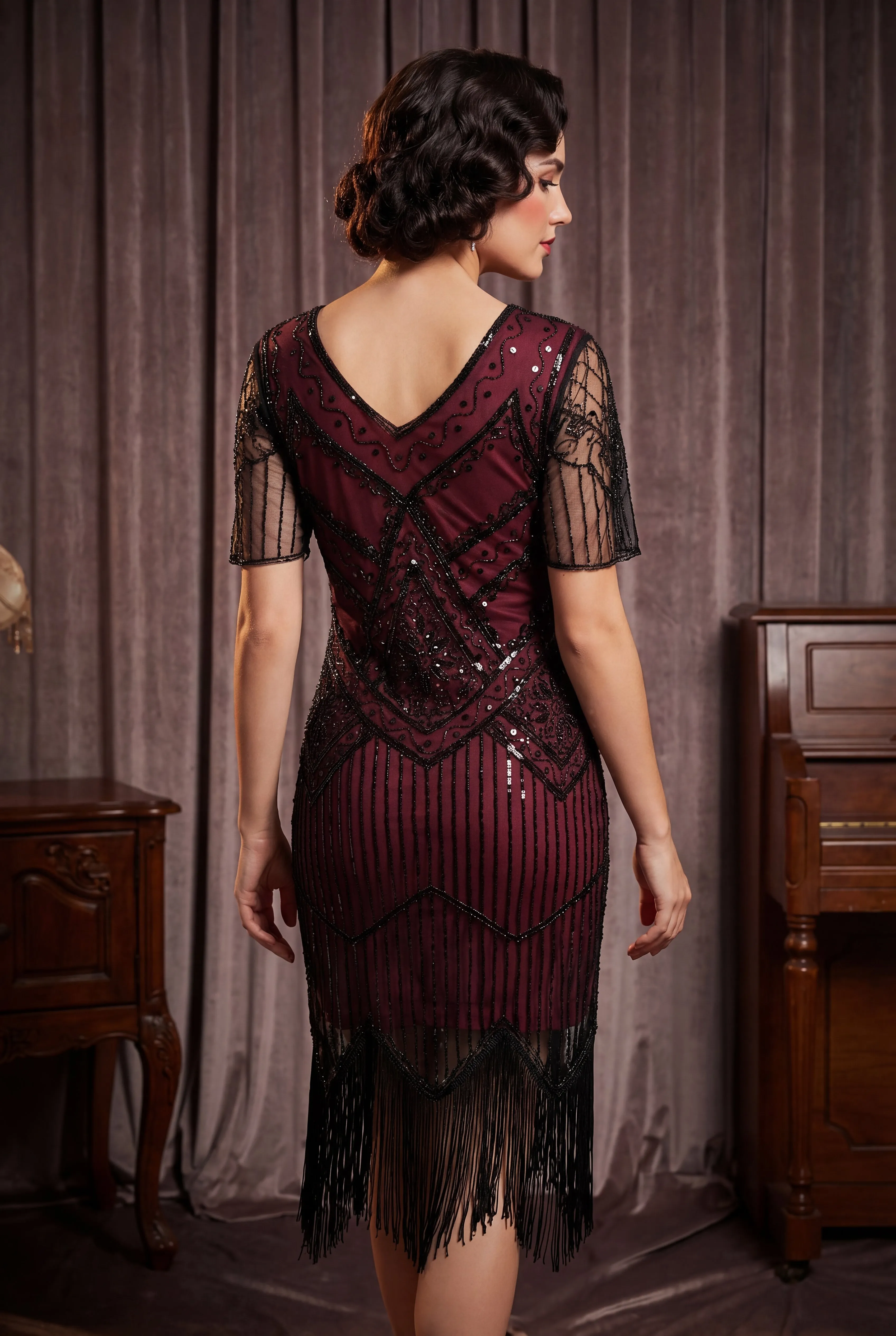 Burgundy Flapper Art Deco Dress sold by Modcloth product image thumbnail 2