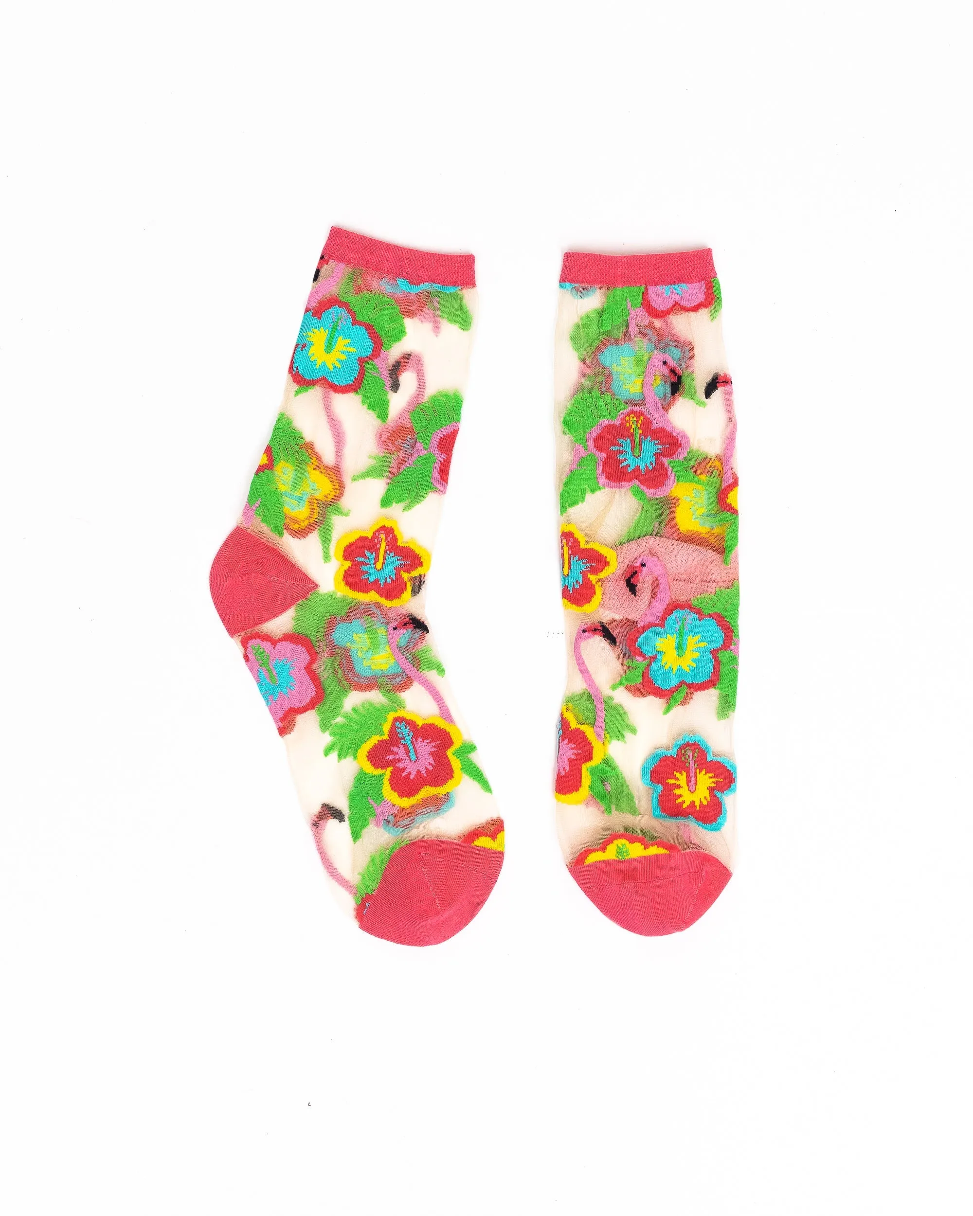 Flamingo Floral Sheer Crew Sock sold by Modcloth product image thumbnail 2