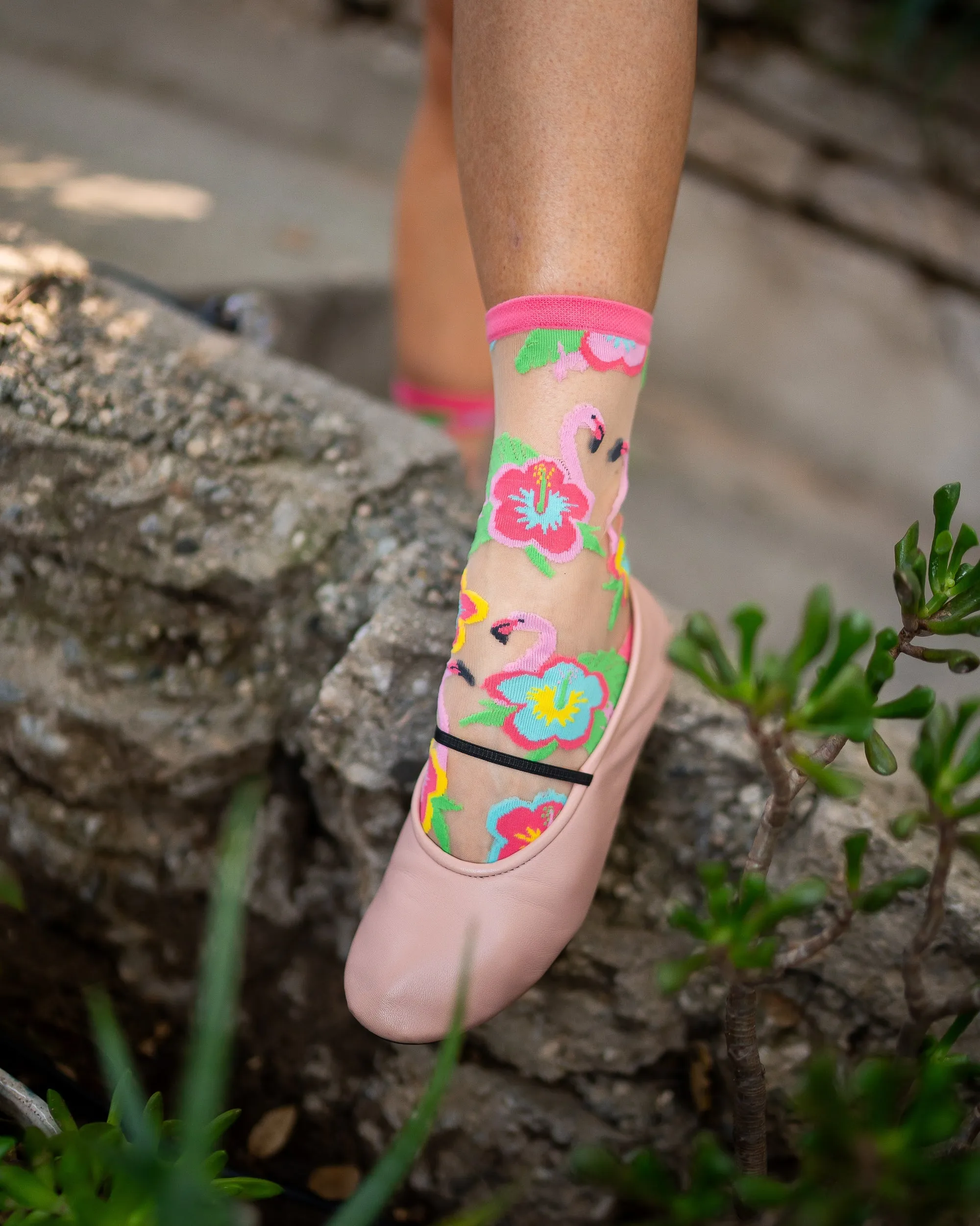 Flamingo Floral Sheer Crew Sock sold by Modcloth product image thumbnail 3