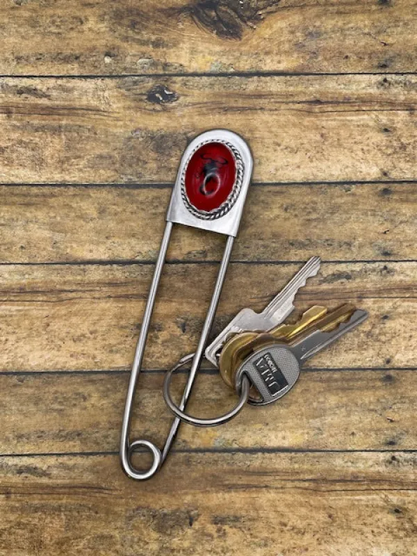 Winter - Jumbo Safety Pin with Black Scorpion in Red Resin Cabochon made by Modcloth
