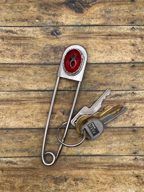 Winter - Jumbo Safety Pin with Black Scorpion in Red Resin Cabochon sold by Modcloth