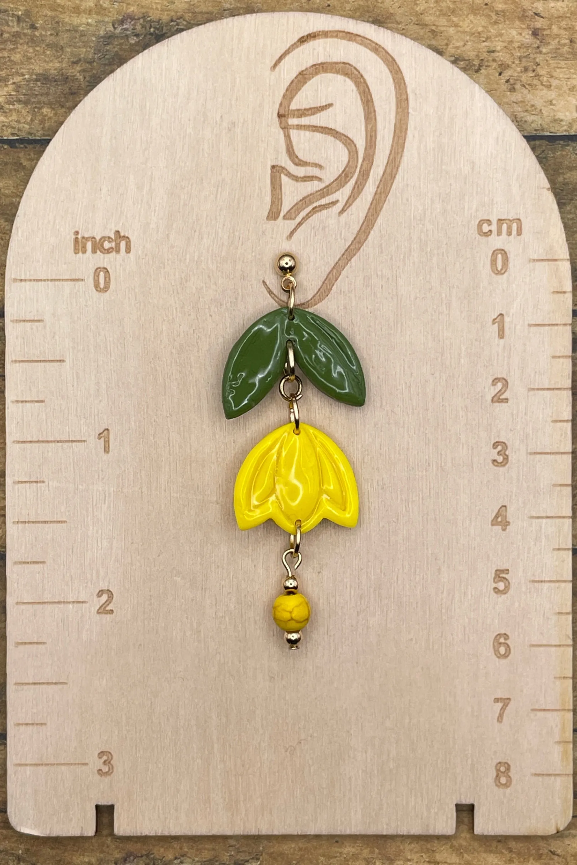 Spring Fling - Yellow Tulip Dangle Earrings with Wood Beads: Handmade Polymer Clay sold by Modcloth product image thumbnail 2