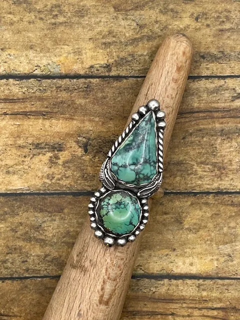 Blake - Turquoise Double Stone with Feather Detail Ring sold by Modcloth