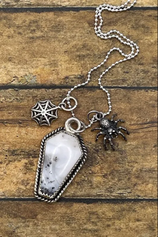 Wild - Dendrite Coffin Charm Necklace with Spider and Spiderweb made by Modcloth