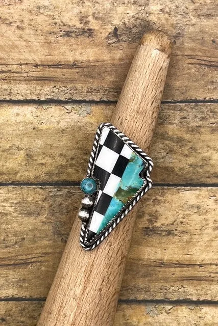 Bo - Checkered and Turquoise Lightning Bolt Ring sold by Modcloth