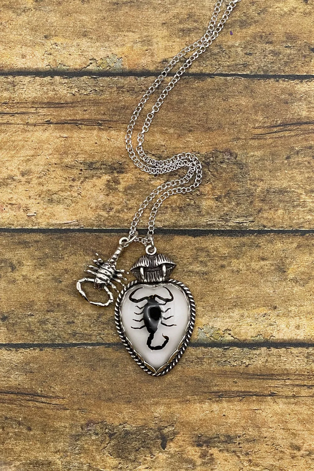 Wilma - Black Scorpion in White Resin Heart Charm Necklace with Charm sold by Modcloth product image thumbnail 2