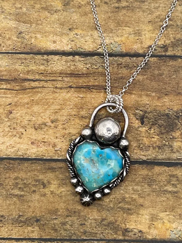Bonita - Turquoise Heart Faux Lock Pendant made by Modcloth