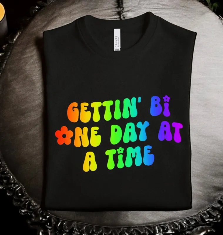Gettin' Bi One Day At A Time: Rainbow T-Shirt made by Modcloth