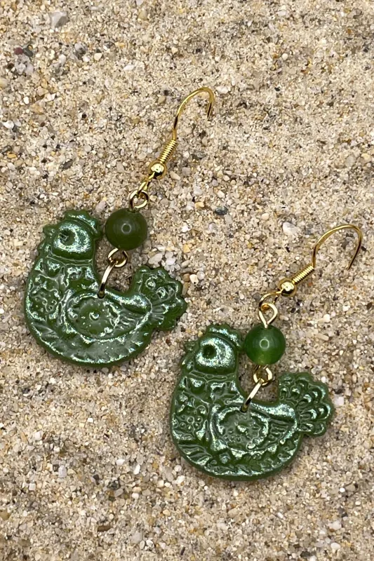 Folklore - Sparkle Chicken Earrings: Handmade, Hand-Painted Polymer Clay made by Modcloth
