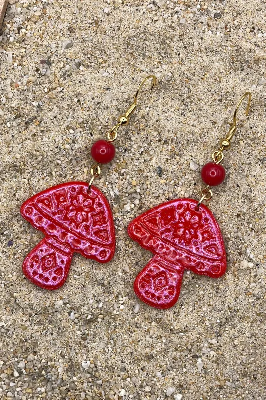 Folklore - Sparkle Mushroom Earrings: Handmade, Hand-Painted Polymer Clay made by Modcloth
