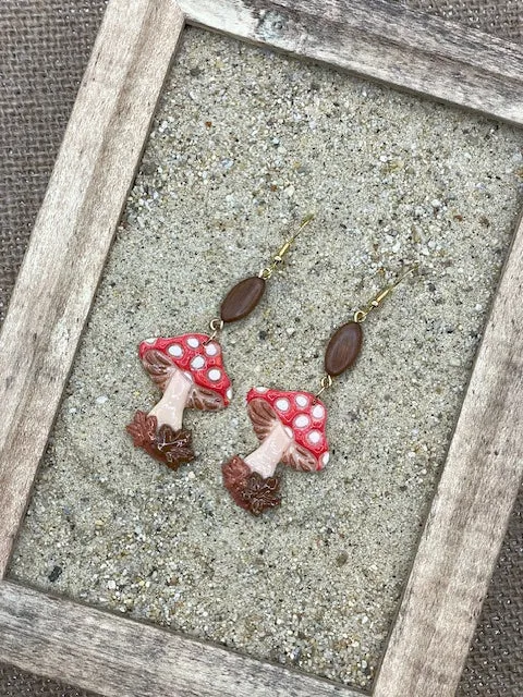 Magical Forest - Red Mushroom Earrings with Wood Bead: Handmade Polymer Clay sold by Modcloth product image thumbnail 3