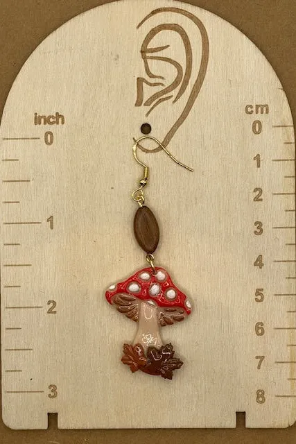 Magical Forest - Red Mushroom Earrings with Wood Bead: Handmade Polymer Clay sold by Modcloth product image thumbnail 2