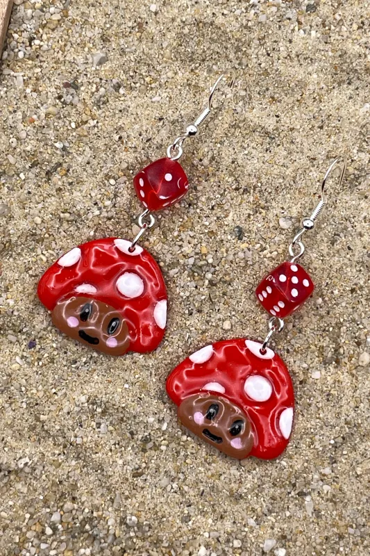 Magical Forest - Red Smiley Mushroom Earrings: Handmade, Hand-Painted Polymer Clay made by Modcloth