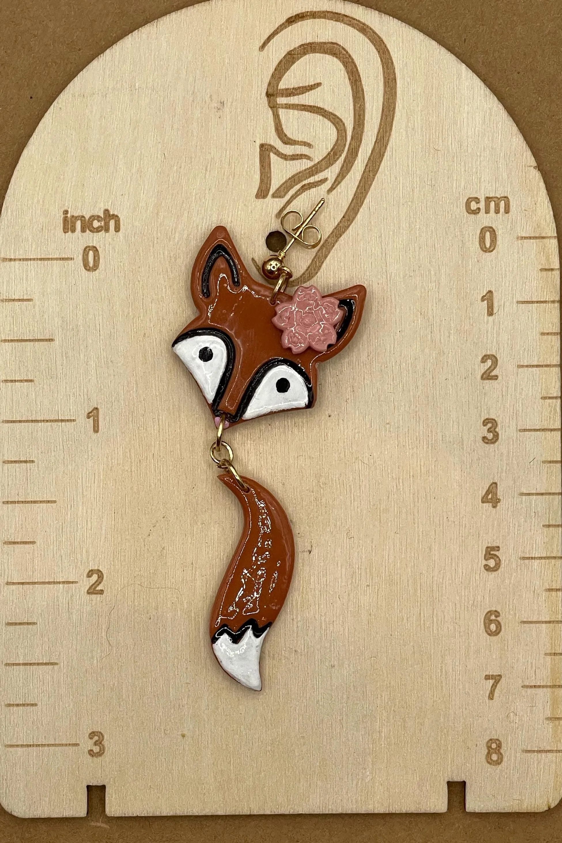 Magical Forest - Red Fox Earrings with Pink Flower: Handmade, Hand-painted Polymer Clay sold by Modcloth product image thumbnail 2
