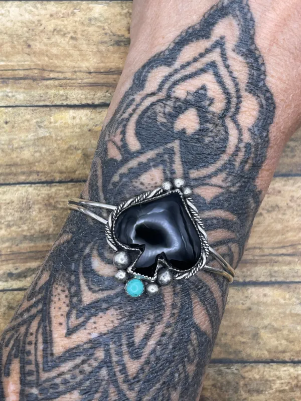 Lexi - Black Onyx and Turquoise Spade Cuff made by Modcloth