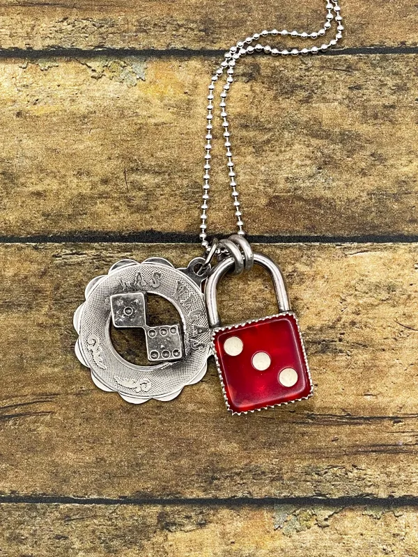 Zusie - Red Dice Faux Lock and Las Vegas Charm Pendant made by Modcloth