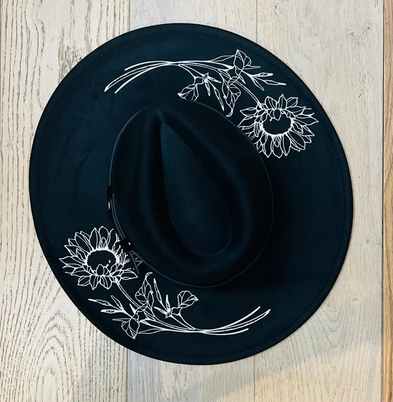 Vegan Felt Hat - XL Brim - Sunflowers made by Modcloth