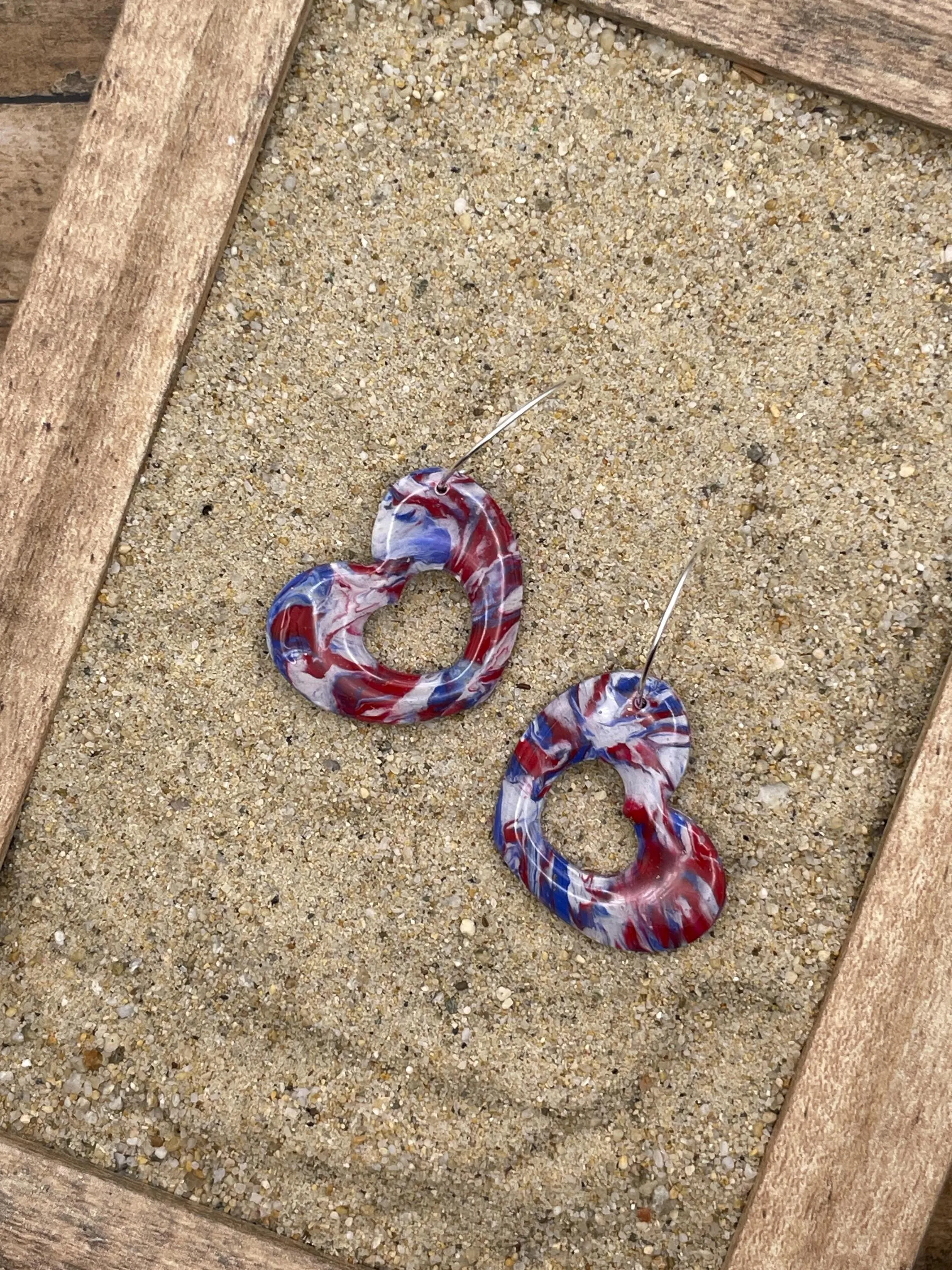 USA - Red White Blue Marbled Heart Hoop Earrings: Handmade, Polymer Clay sold by Modcloth product image thumbnail 3