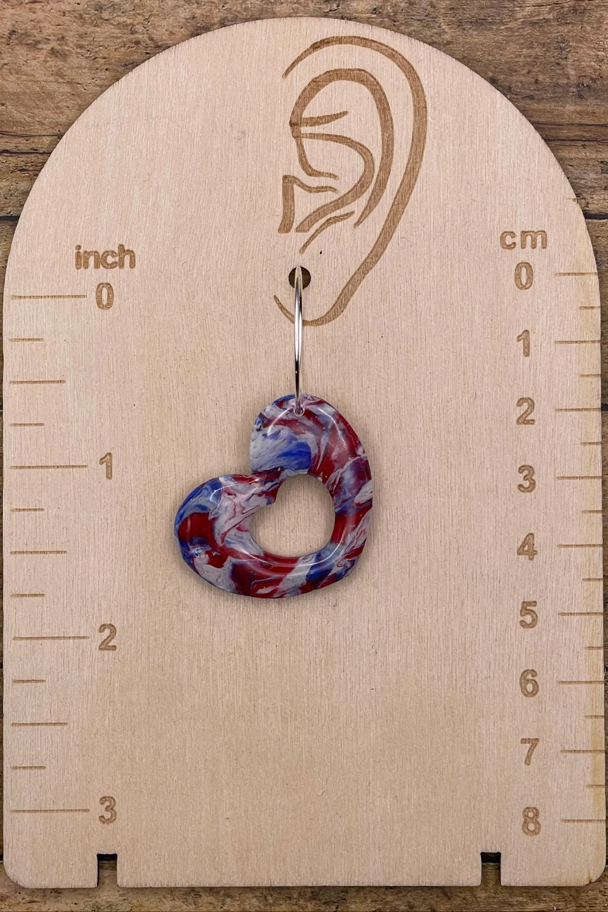 USA - Red White Blue Marbled Heart Hoop Earrings: Handmade, Polymer Clay sold by Modcloth product image thumbnail 2