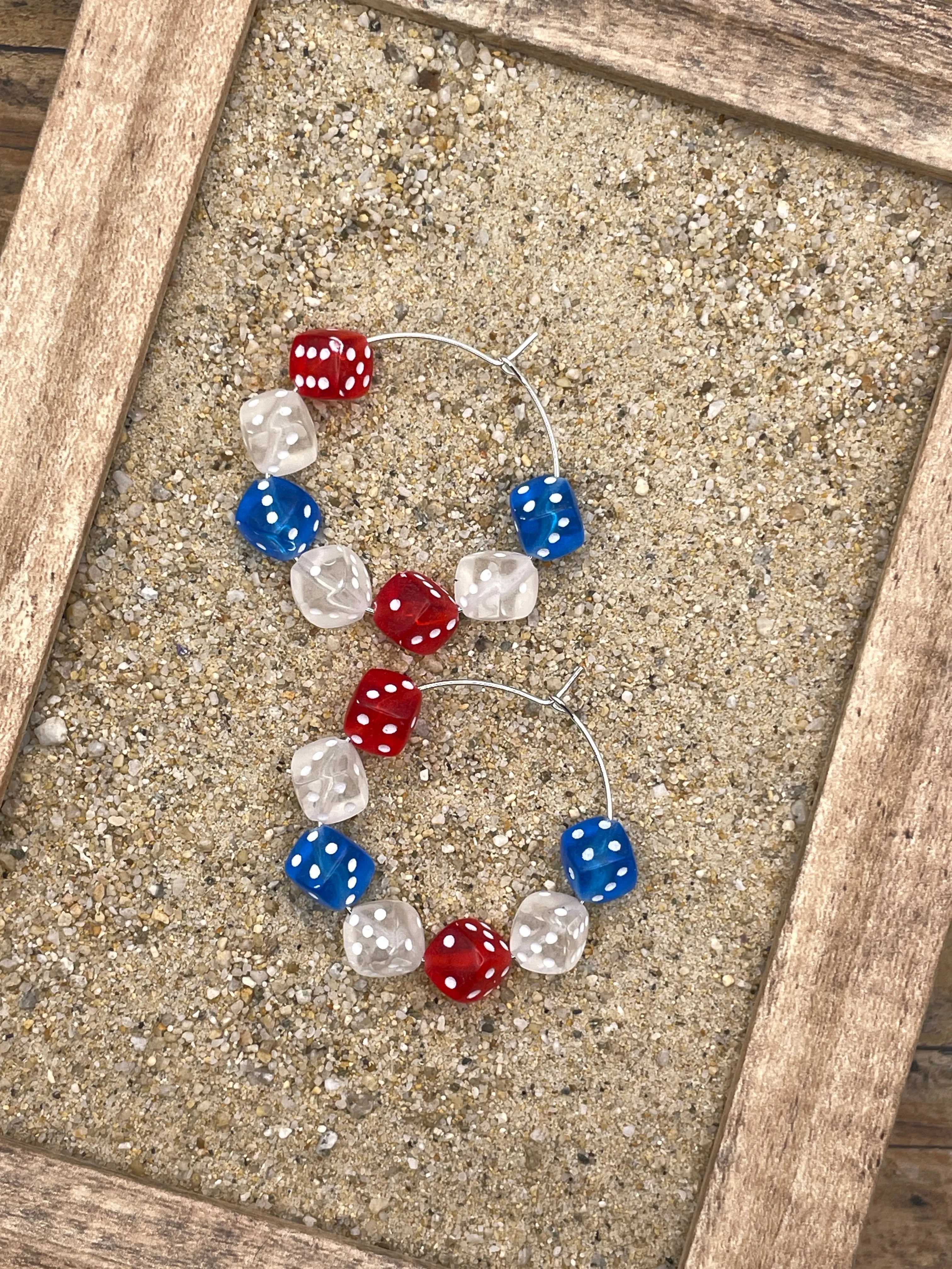 USA - Red White Blue Dice Hoop Earrings: Handmade sold by Modcloth product image thumbnail 4