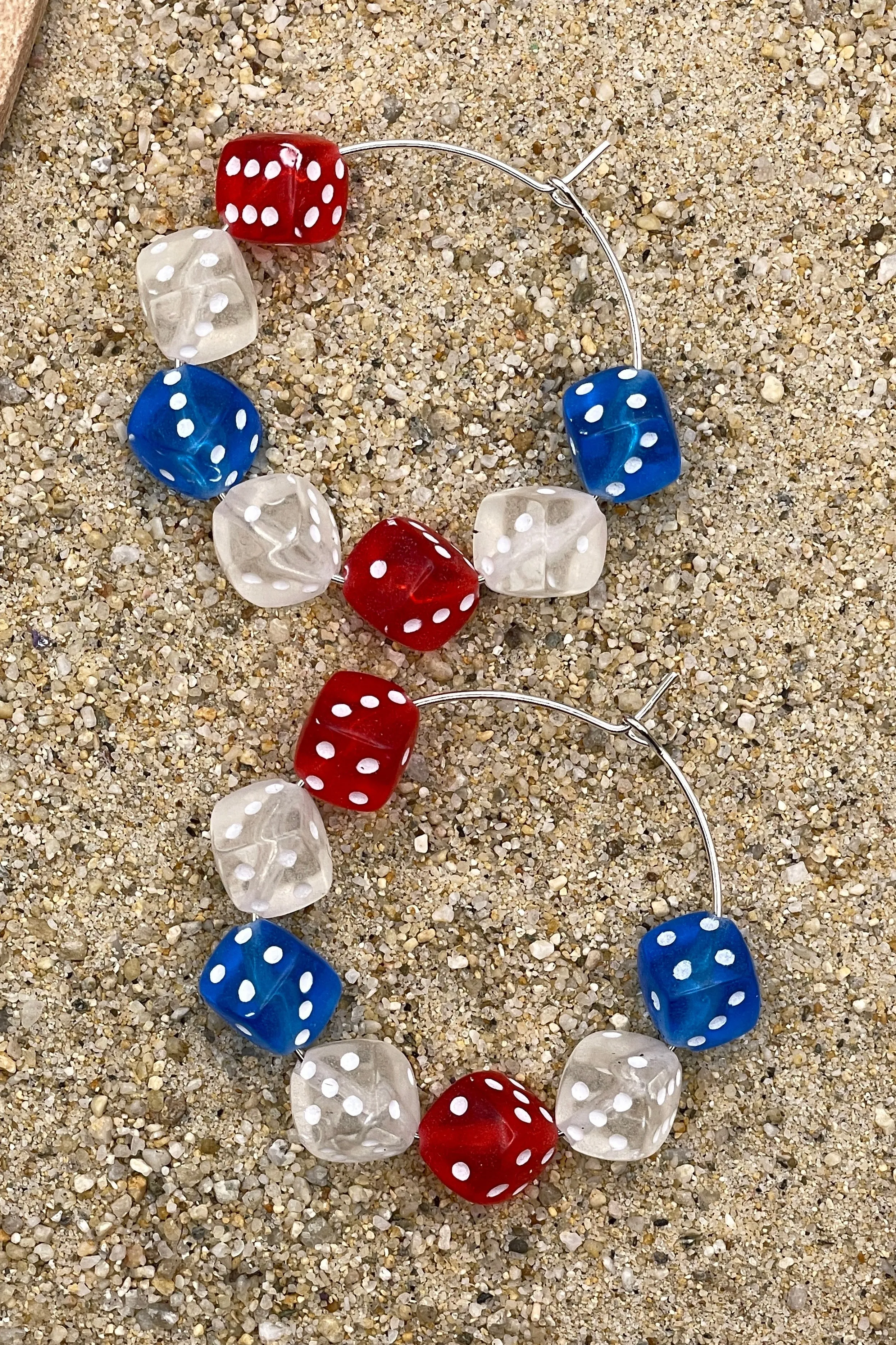 USA - Red White Blue Dice Hoop Earrings: Handmade sold by Modcloth