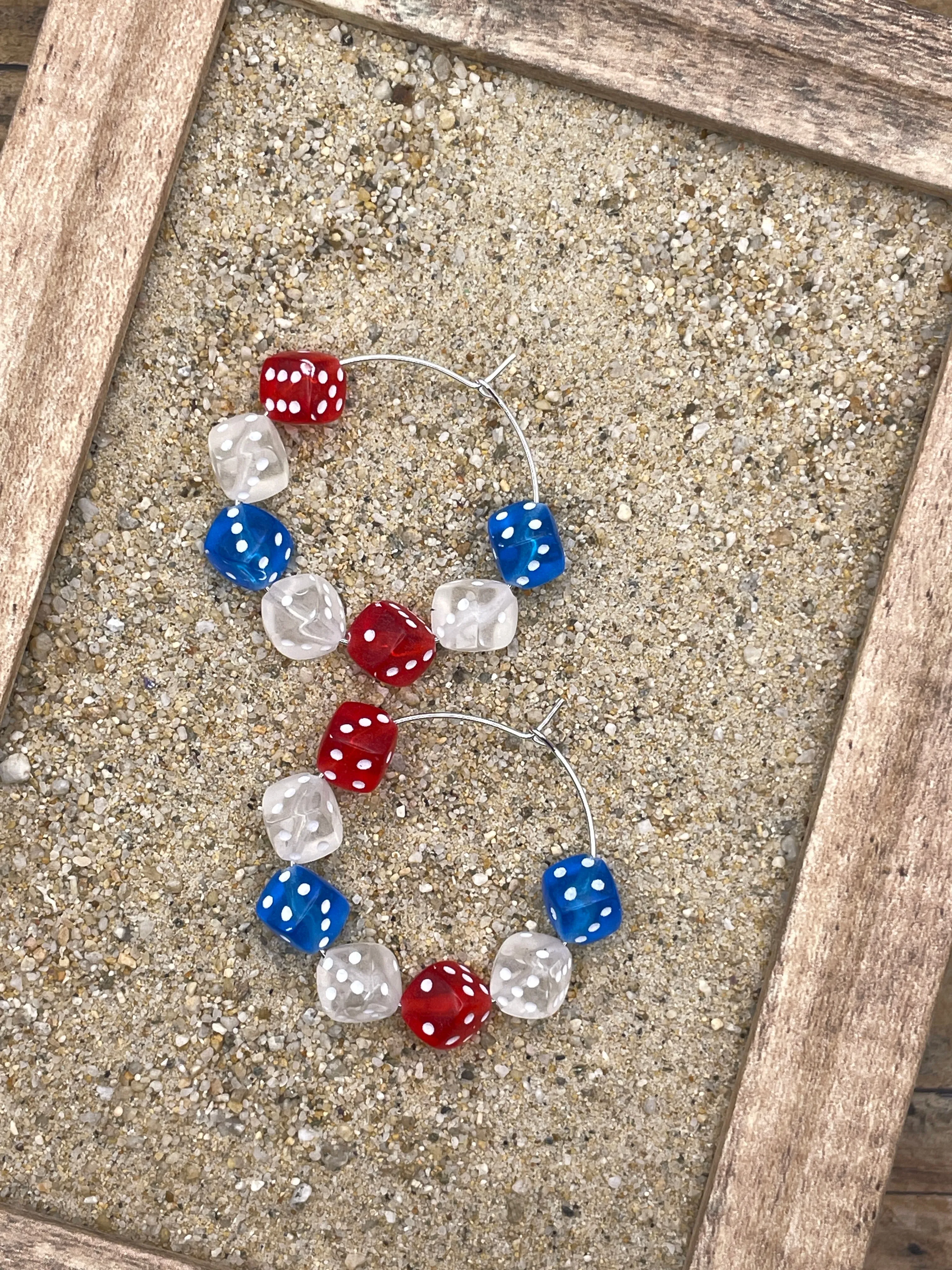 USA - Red White Blue Dice Hoop Earrings: Handmade sold by Modcloth product image thumbnail 3