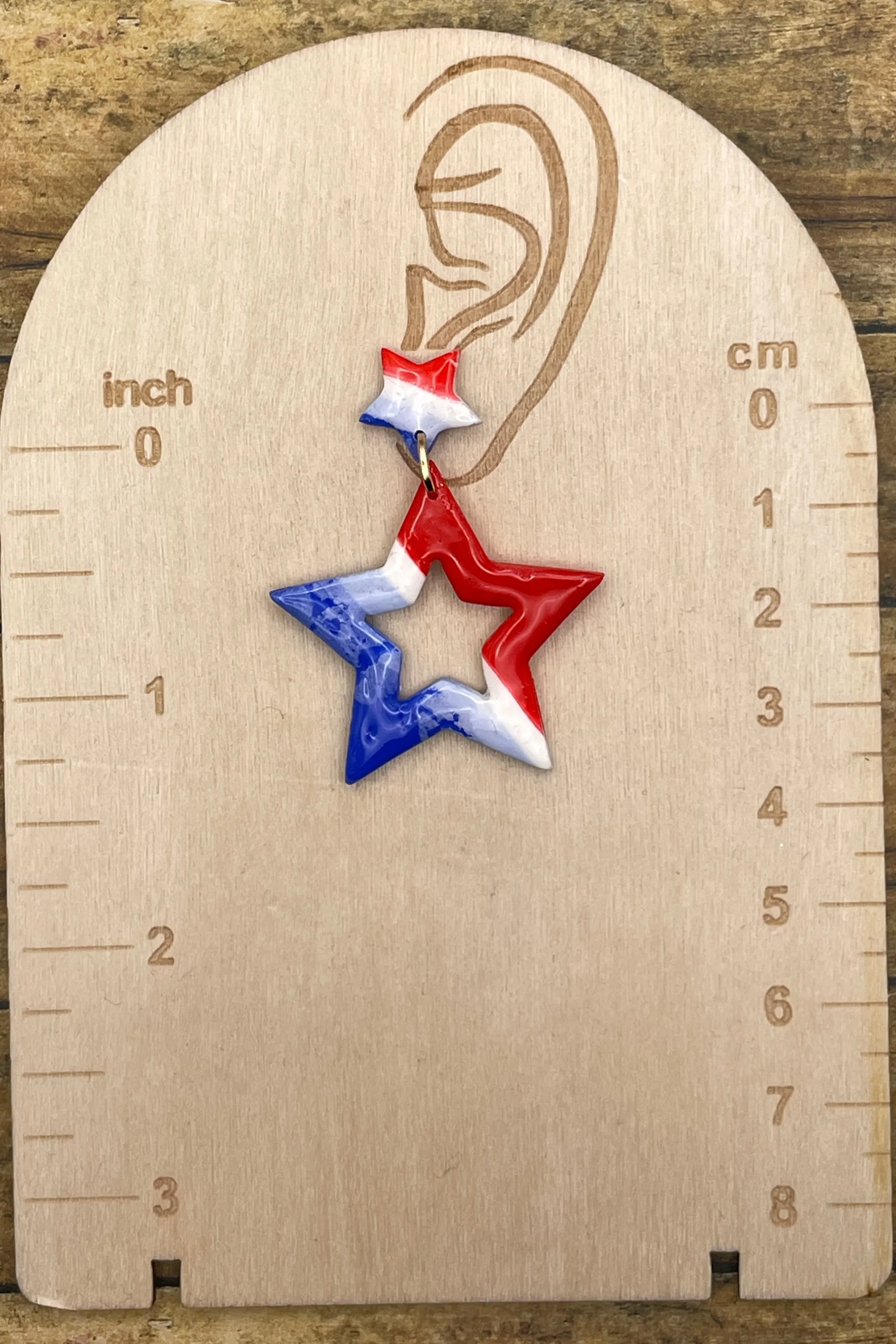 USA - Red White Blue Star Dangle Earrings: Handmade, Hand-Painted Polymer Clay sold by Modcloth product image thumbnail 2