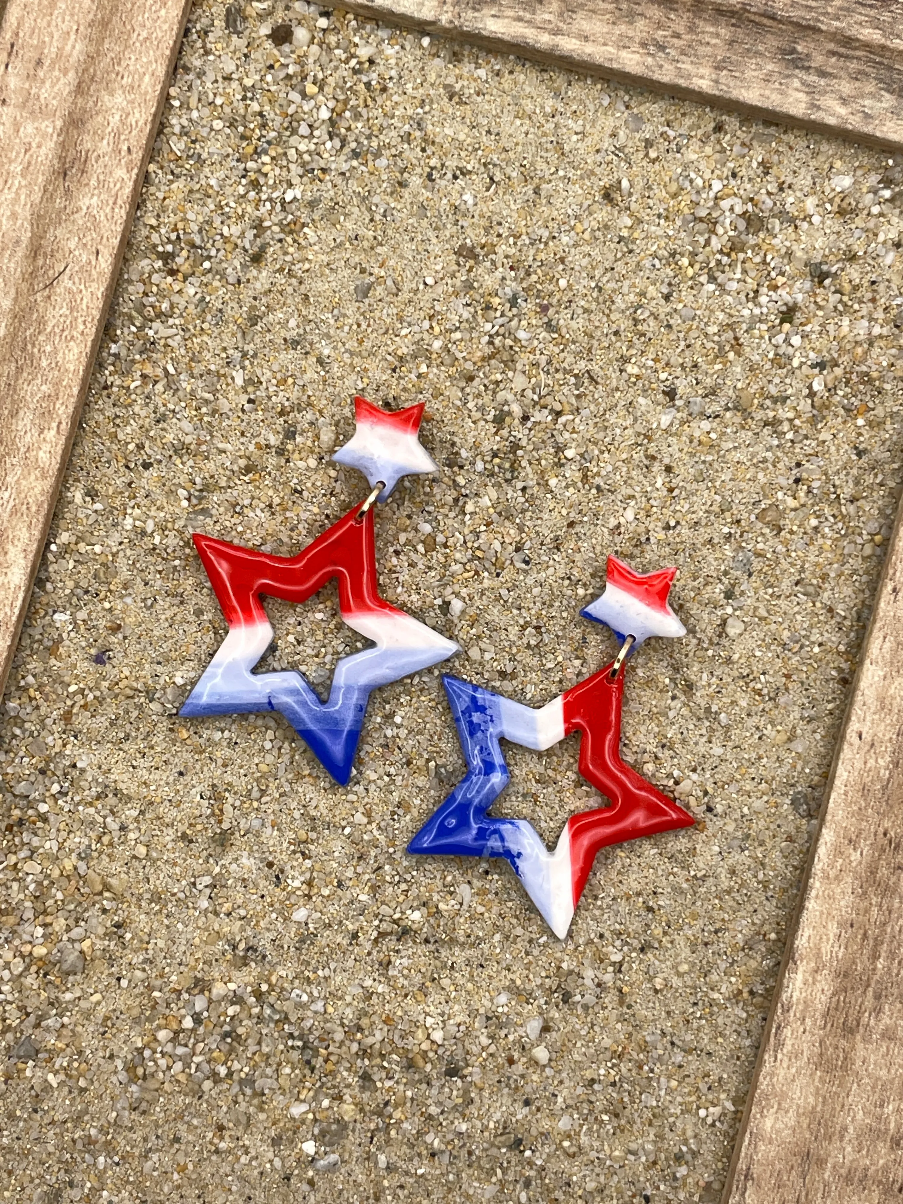 USA - Red White Blue Star Dangle Earrings: Handmade, Hand-Painted Polymer Clay sold by Modcloth product image thumbnail 4