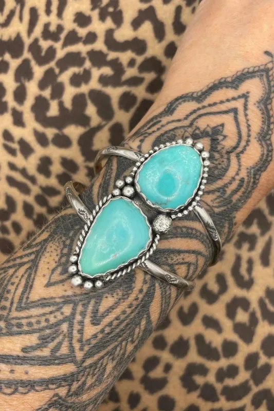 Blair - Turquoise Double Gemstone Sterling Silver Cuff Bracelet made by Modcloth