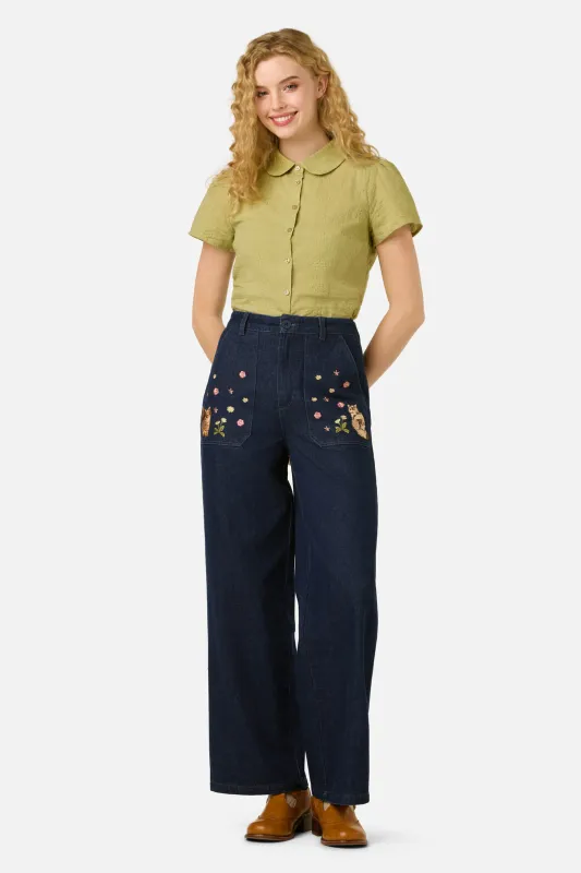 Cute Cats Embroidered Denim Jean made by Modcloth
