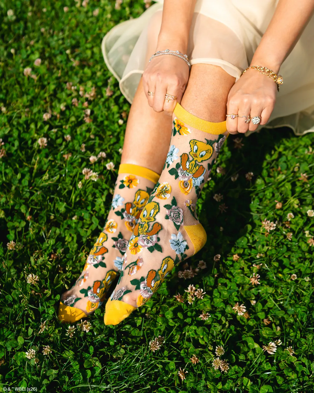 Tweety Floral Sheer Crew Sock sold by Modcloth