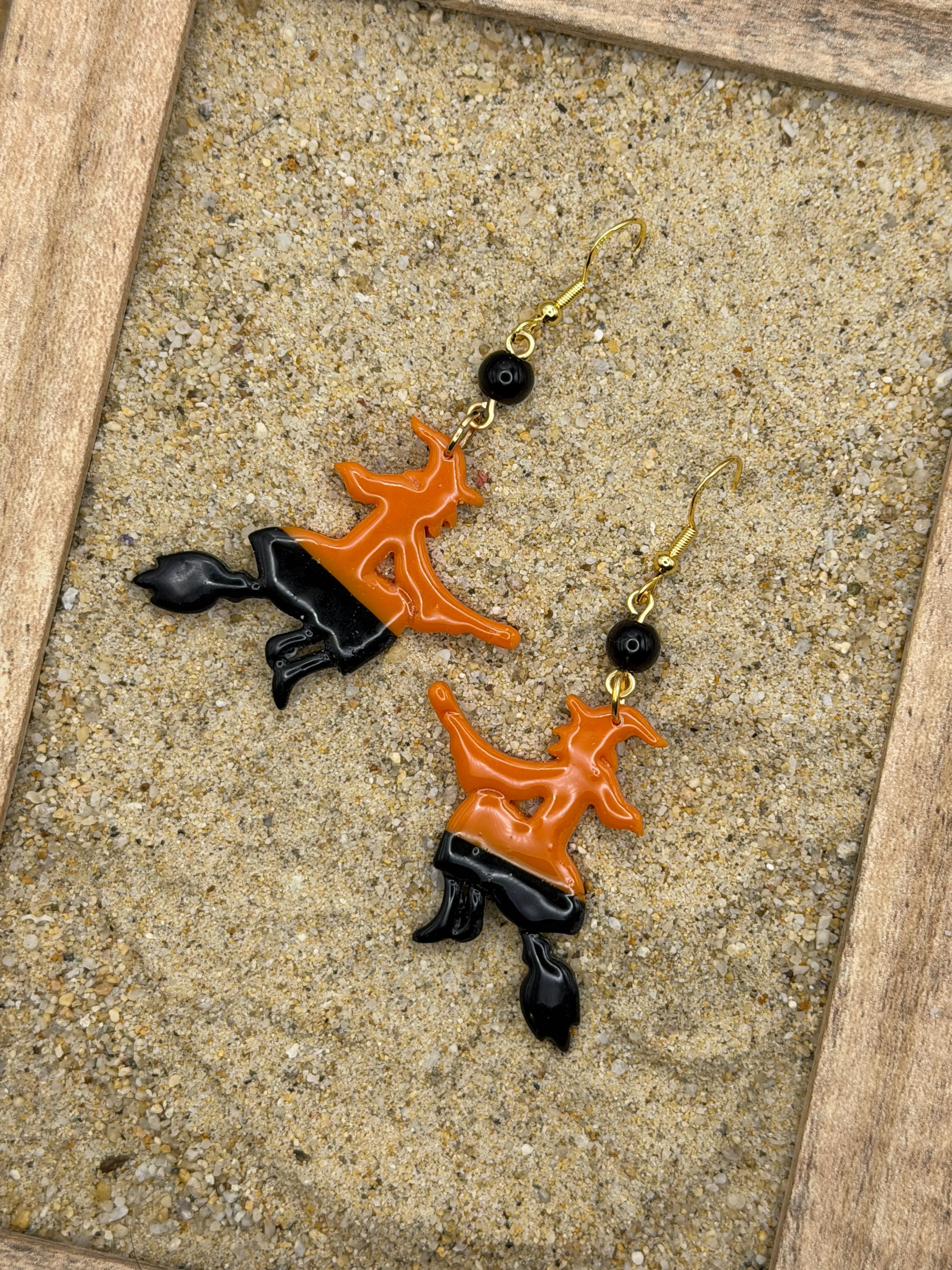 Salem - Witch Flying on Broom Earrings: Handmade, Hand Painted, Polymer Clay sold by Modcloth product image thumbnail 3
