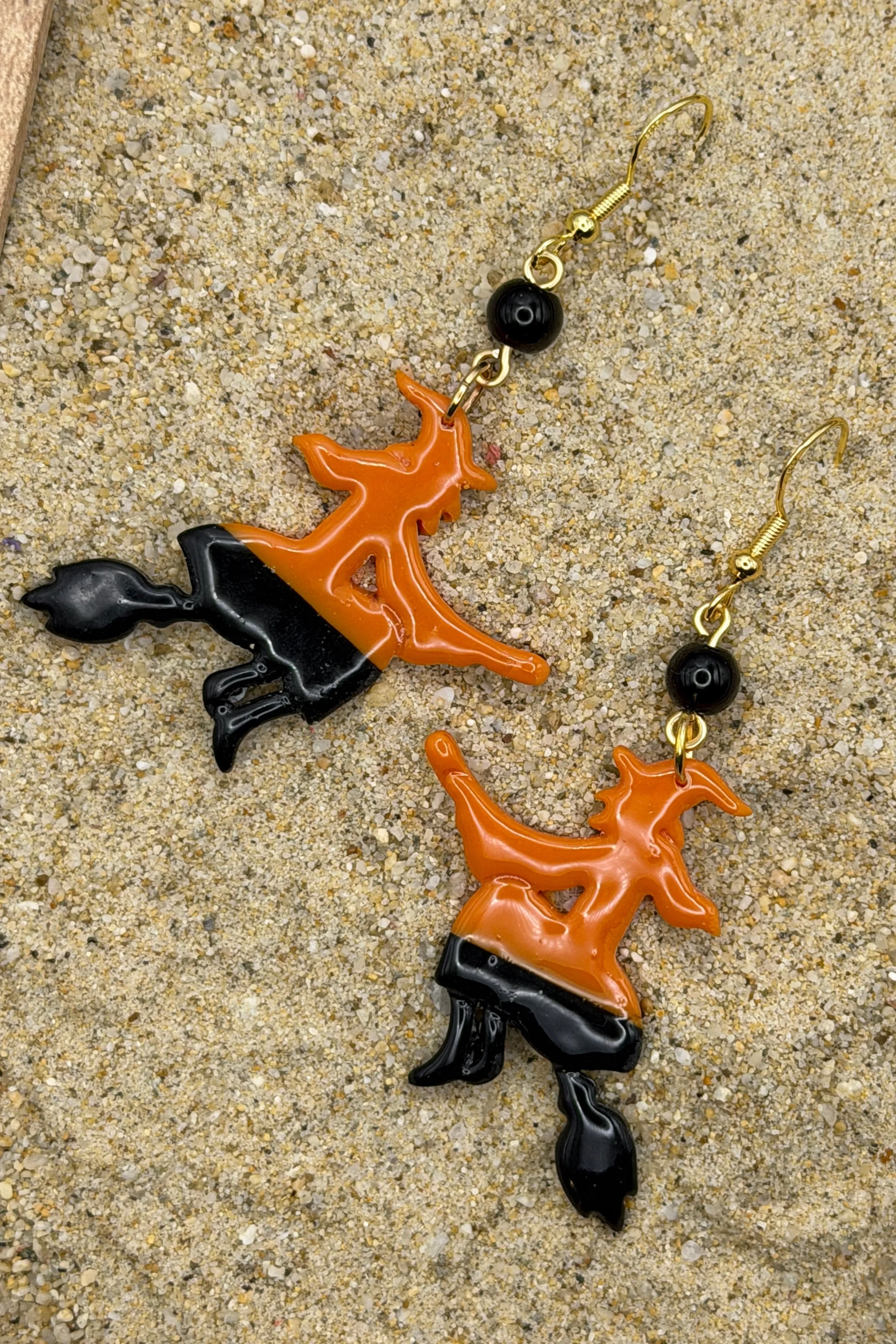 Salem - Witch Flying on Broom Earrings: Handmade, Hand Painted, Polymer Clay sold by Modcloth