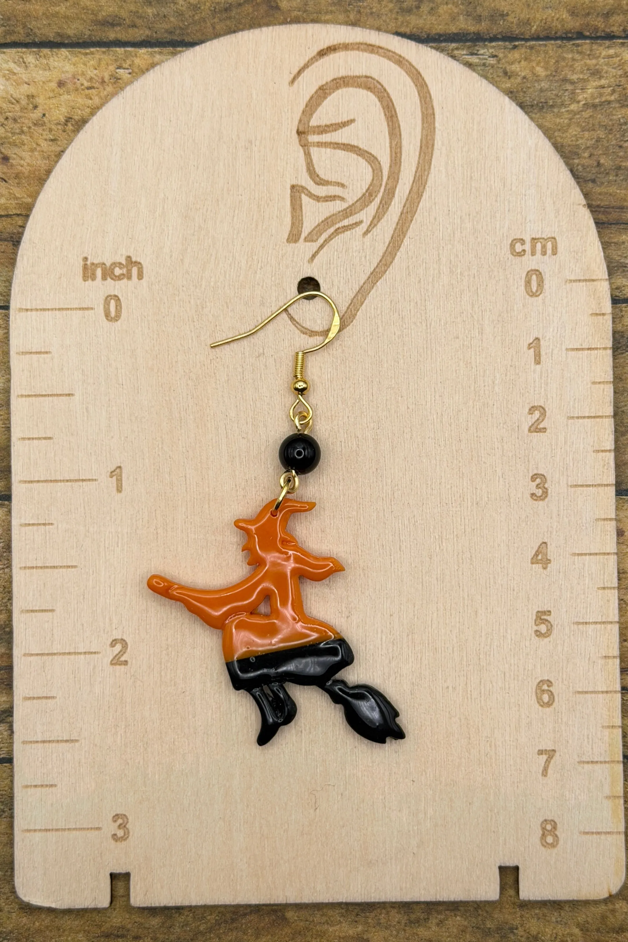 Salem - Witch Flying on Broom Earrings: Handmade, Hand Painted, Polymer Clay sold by Modcloth product image thumbnail 2