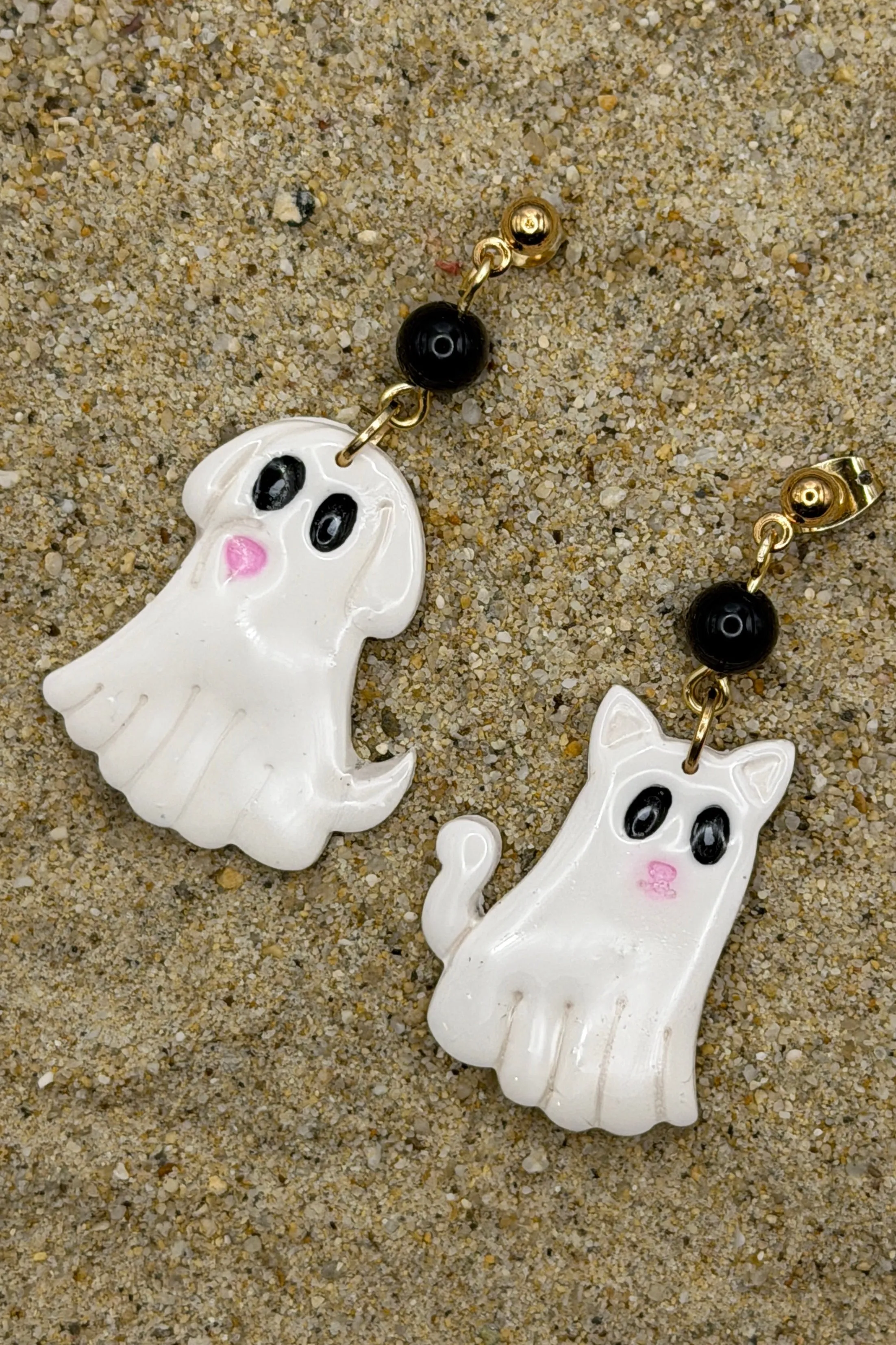 Salem - Ghostly Cat and Dog Earrings: Handmade, Hand Painted, Polymer Clay sold by Modcloth