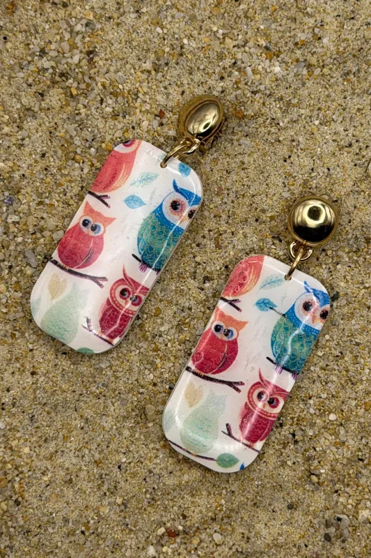 Magical Forest - Owl Print Dangle Earrings: Handmade, Polymer Clay made by Modcloth