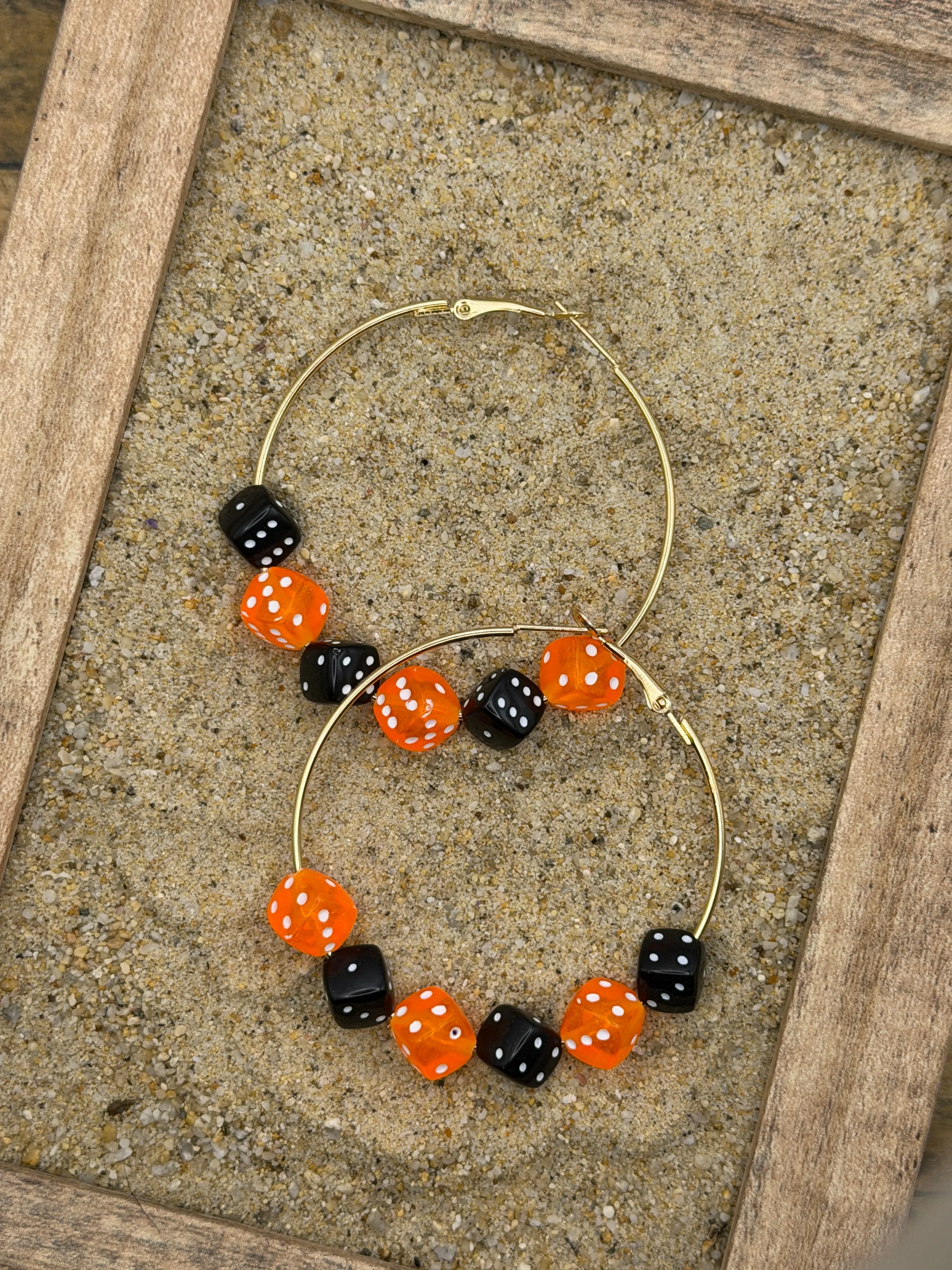 Salem - Orange and Black Dice Large Gold Tone Hoop Earrings sold by Modcloth product image thumbnail 3