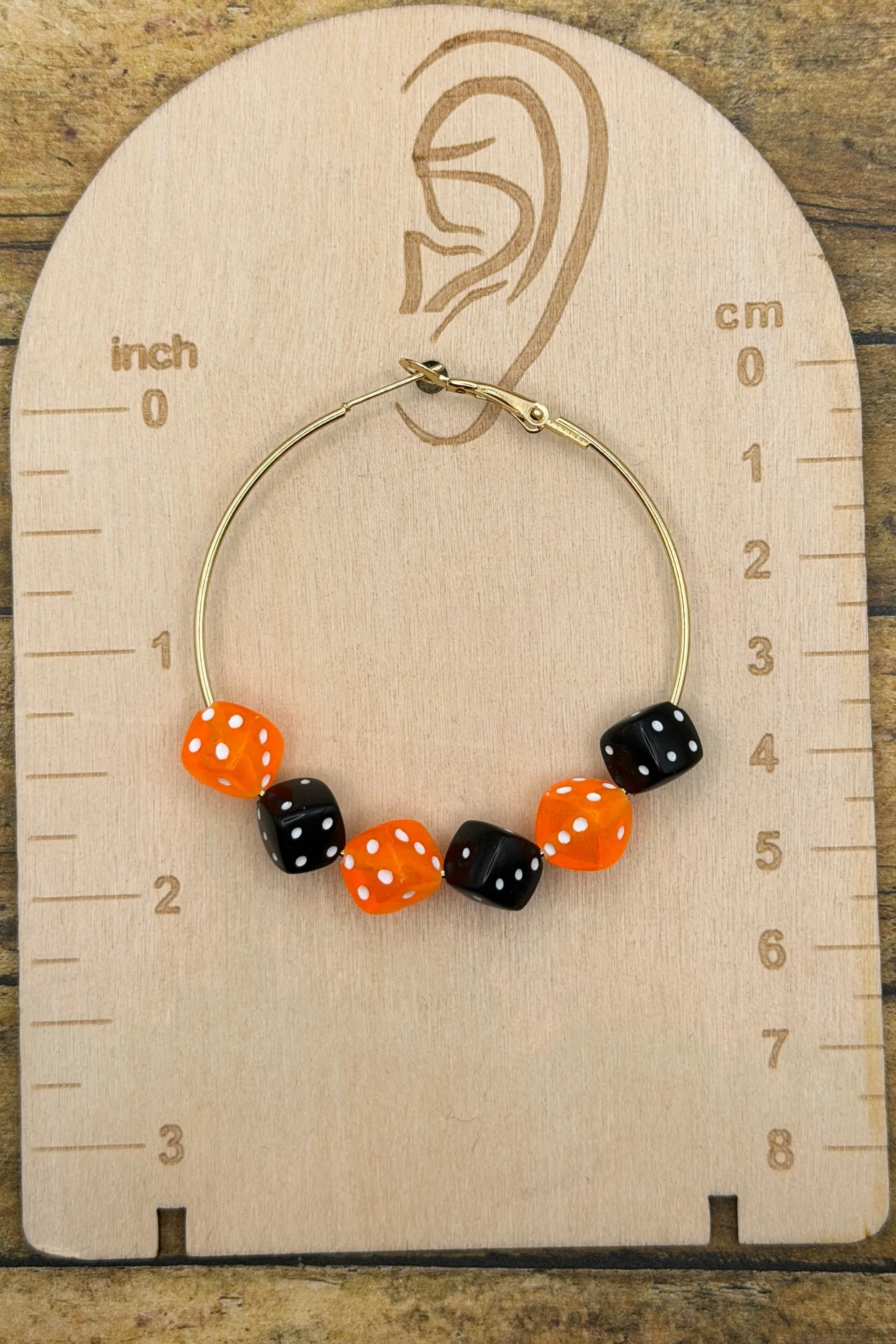 Salem - Orange and Black Dice Large Gold Tone Hoop Earrings sold by Modcloth product image thumbnail 2