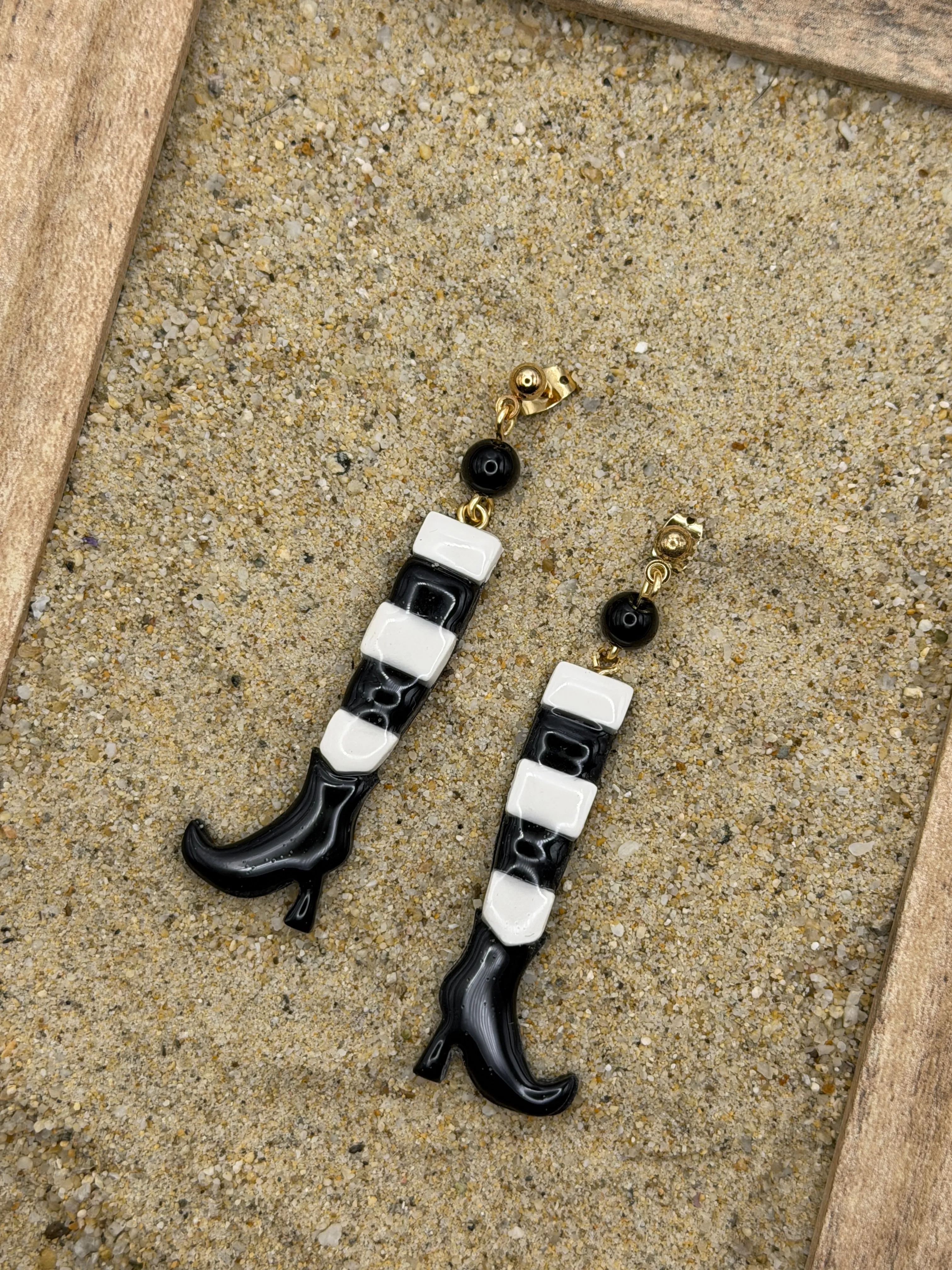 Salem - Witch Stockings Dangle Earrings: Handmade, Hand Painted, Polymer Clay sold by Modcloth product image thumbnail 3