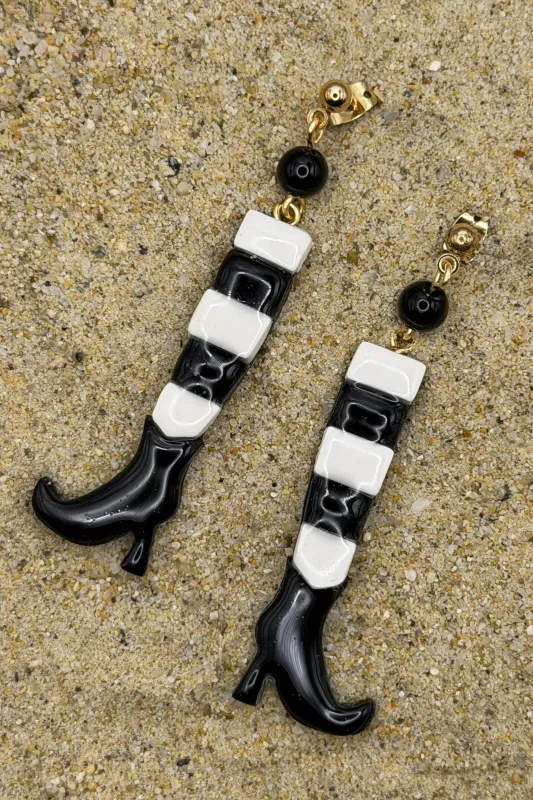 Salem - Witch Stockings Dangle Earrings: Handmade, Hand Painted, Polymer Clay made by Modcloth